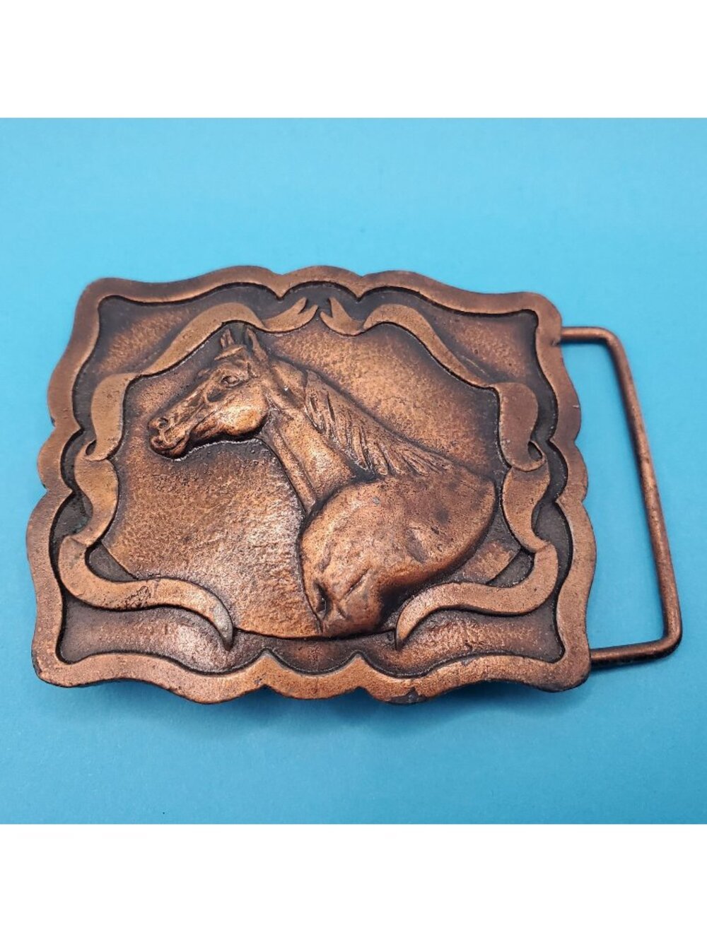 Vintage ArtMetal Copper Horse Belt Buckle Made In Canada Western Equestrian